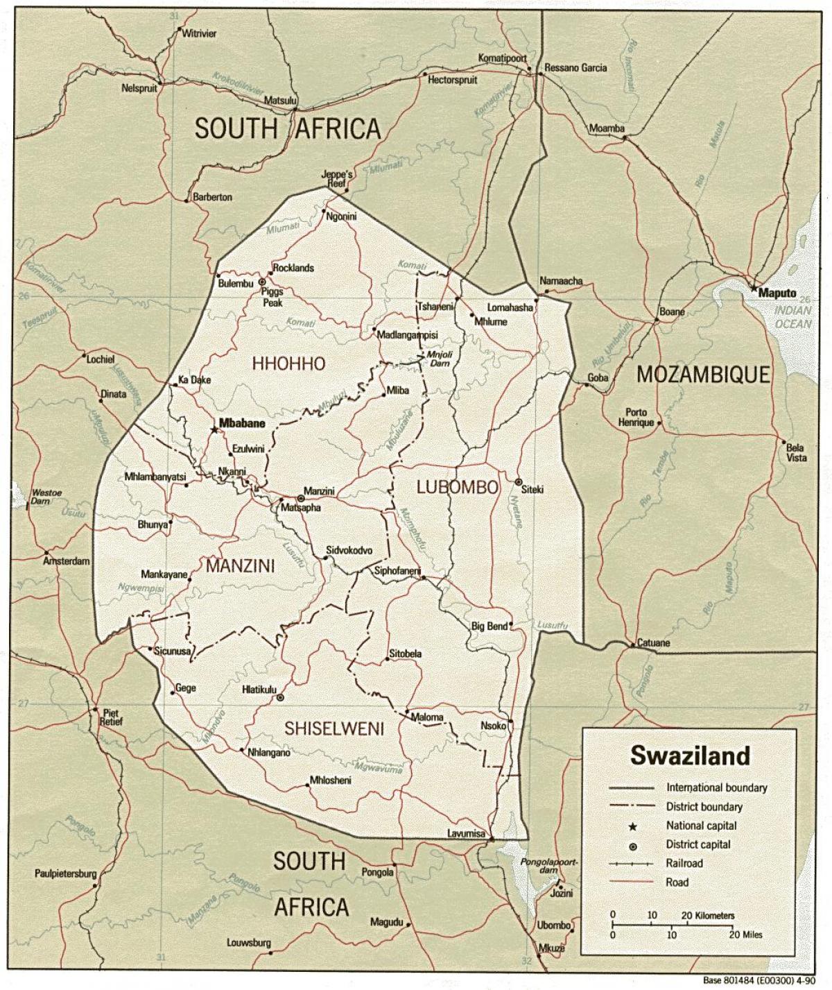 karta Swazi pokazati granice postove